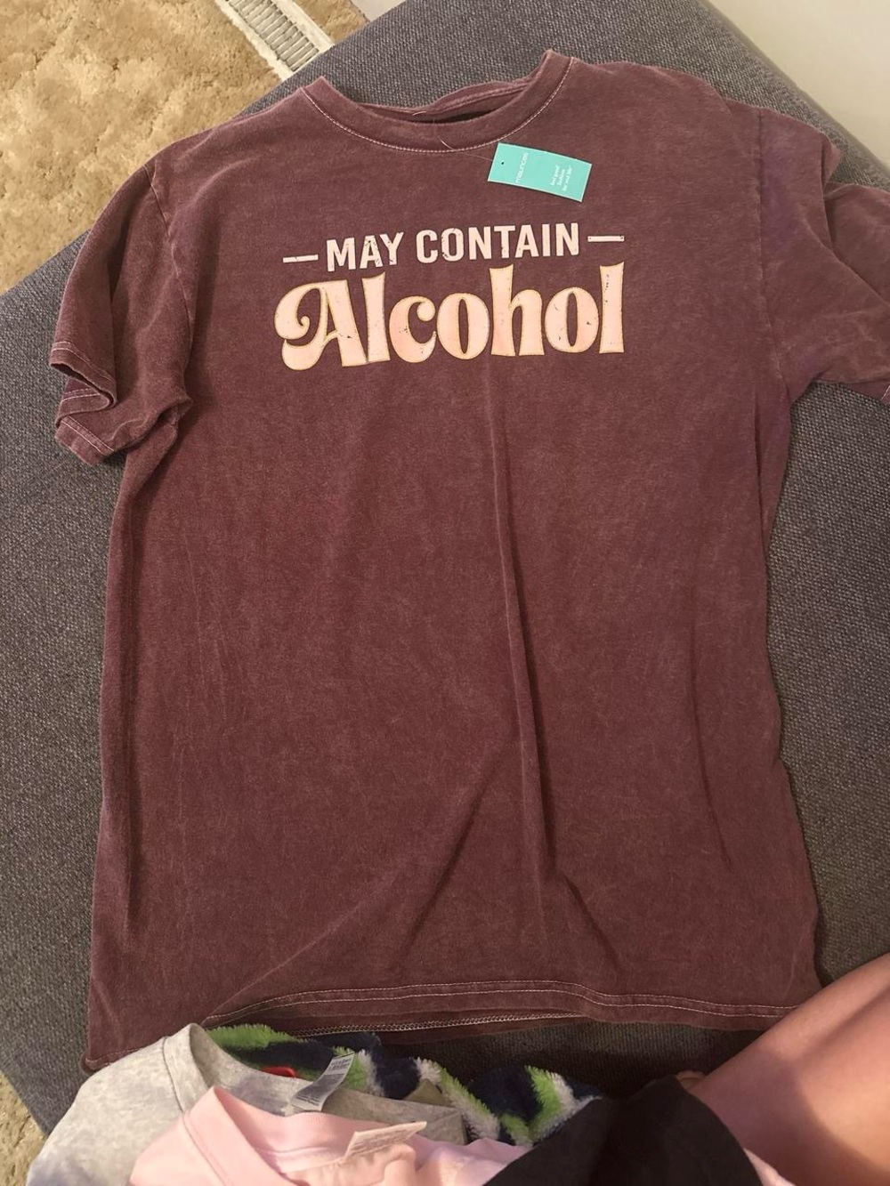 May Contain Alcohol Graphic Tee - Women’s Burgundy Shirt